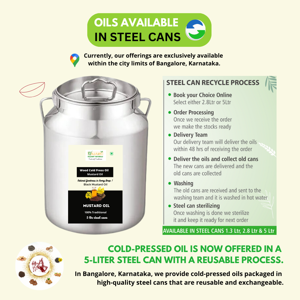 Cold Pressed Black Mustard Oil in Reusable Steel Can