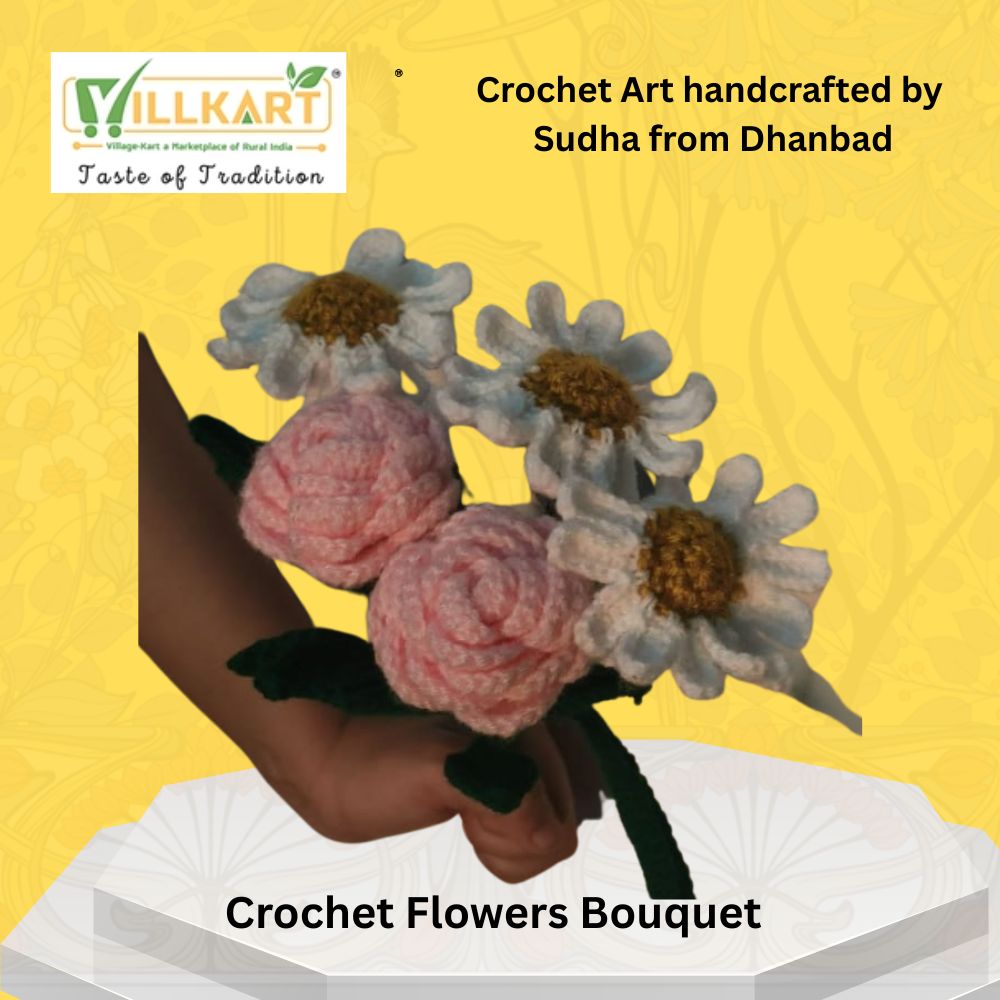Crochet Flowers Bouquet (5 Flower), Knitted Flower Lovely Color Crochet Flowers Bouquet Gift for Home Decor