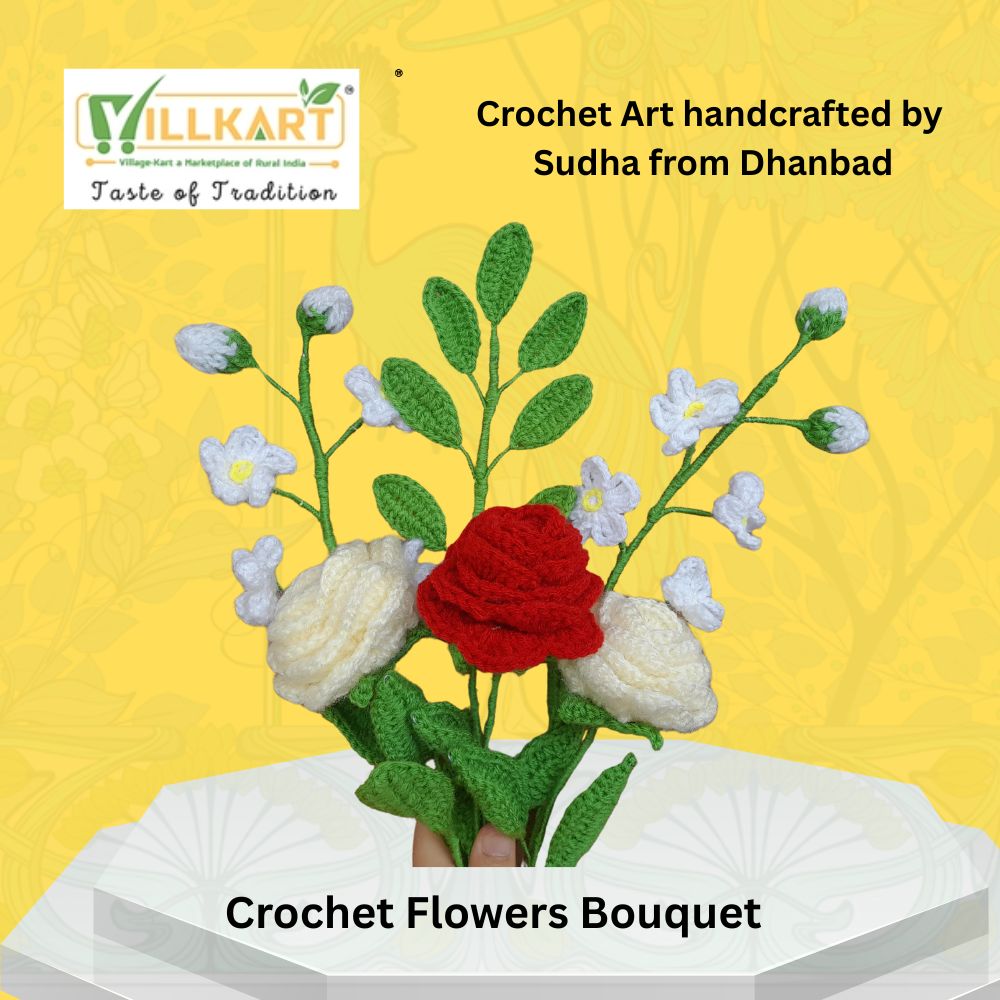 Crochet Flowers Bouquet (5 Flower), Knitted Flower Lovely Color Crochet Flowers Bouquet Gift for Home Decor