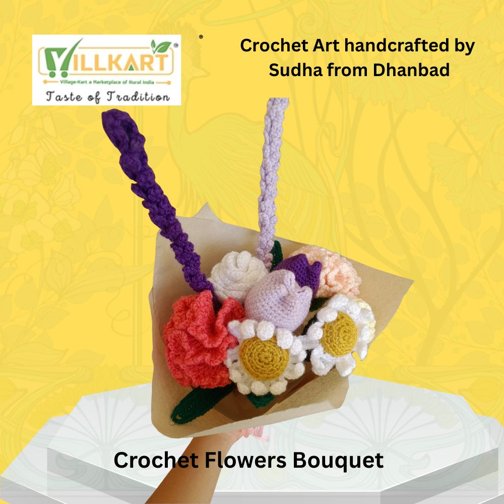 Crochet Flowers Bouquet (5 Flower), Knitted Flower Lovely Color Crochet Flowers Bouquet Gift for Home Decor
