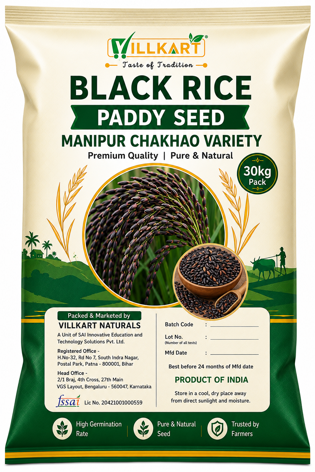 Black Paddy/Rice Seeds for Farming I 30kg - Big Pack