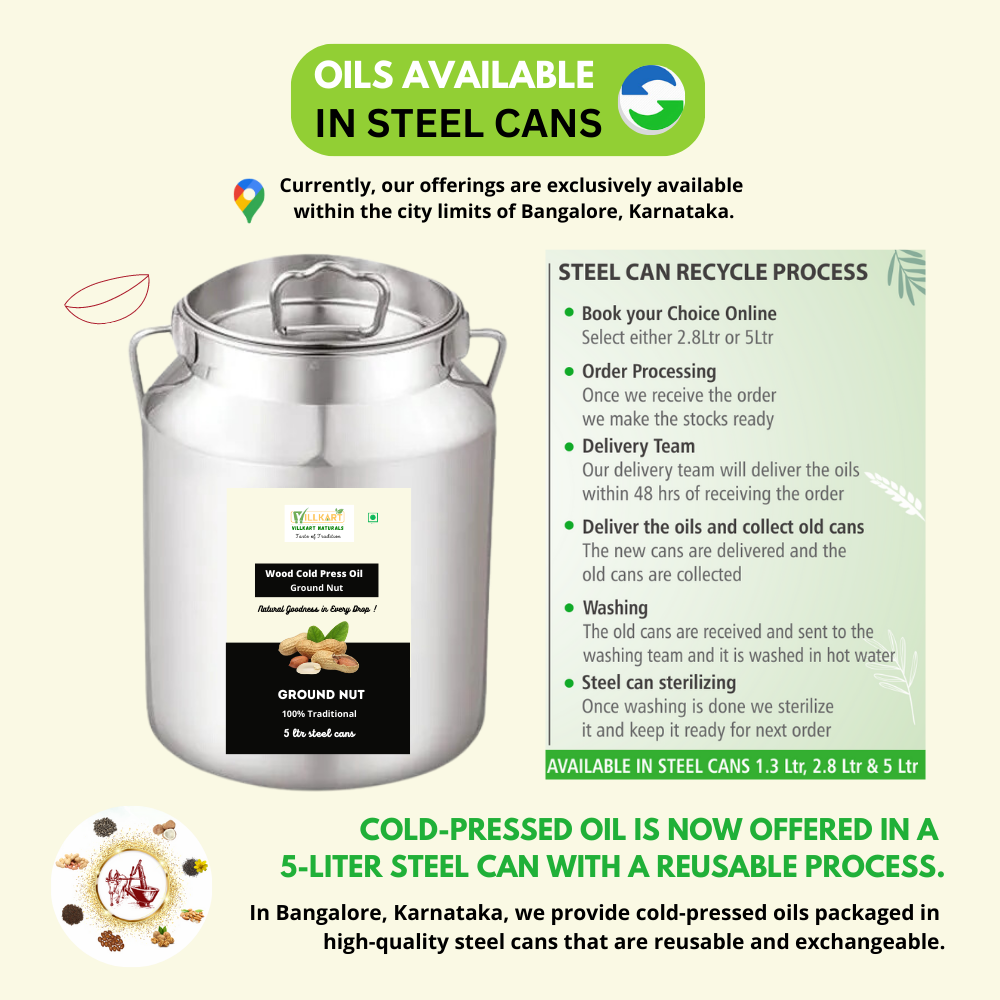 Cold Pressed Ground Nut Oil in Reusable Steel Can