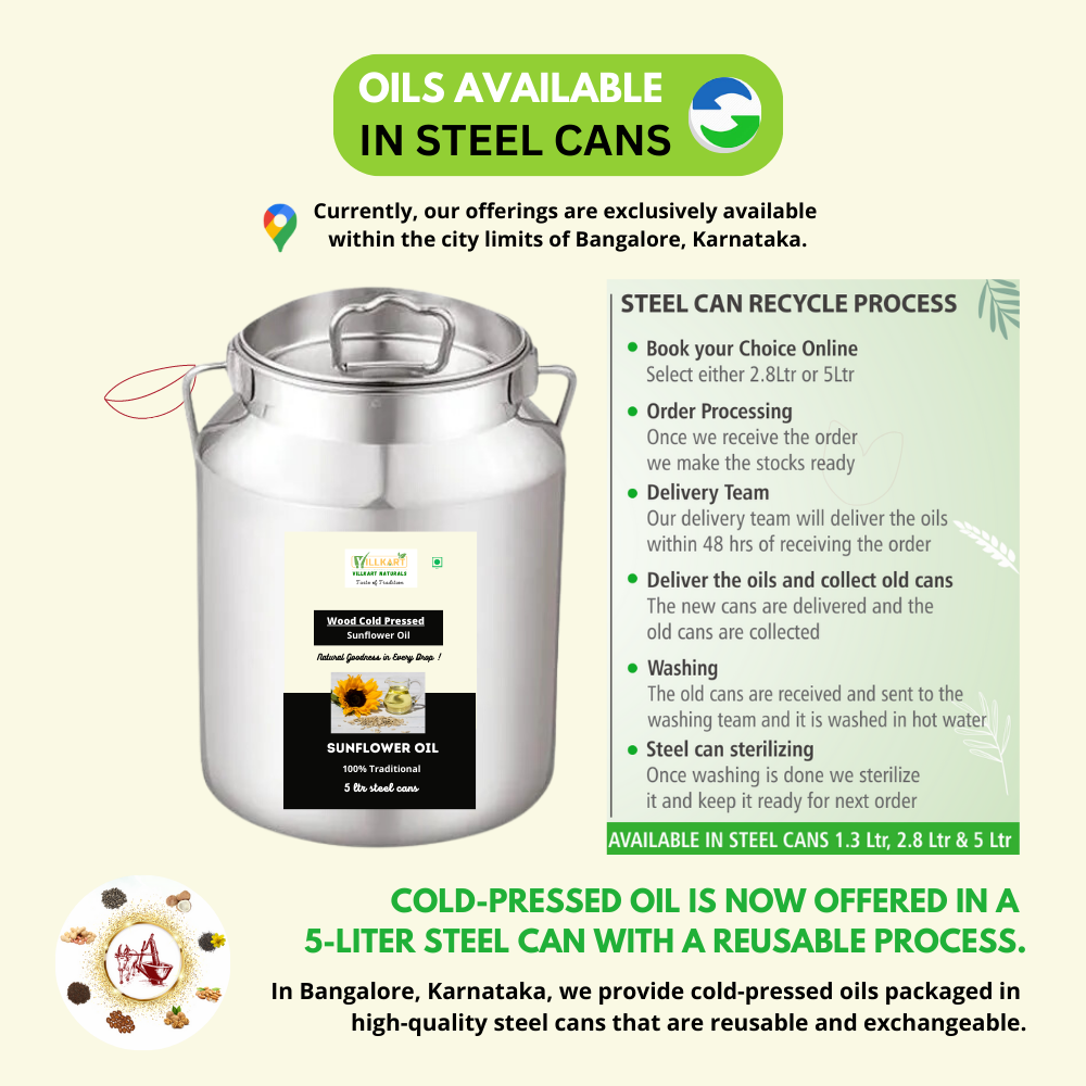 Cold Pressed Sunflower Oil in Reusable Steel Can