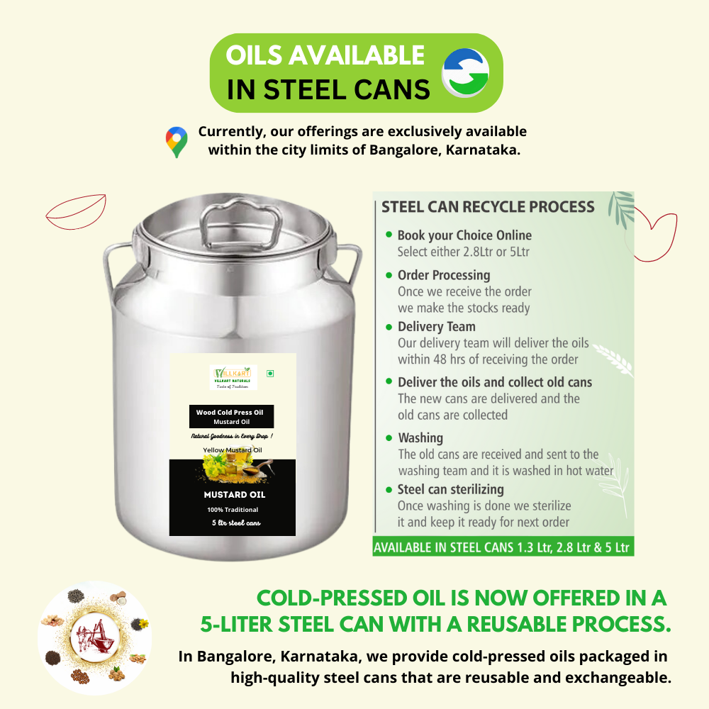 Cold Pressed Yellow Mustard Oil in Reusable Steel Can