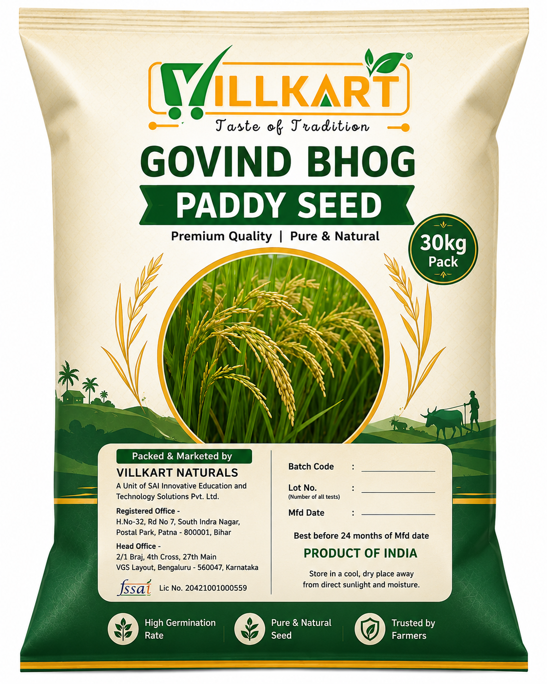 Gobindbhog Paddy/Rice Seeds for Farming I 30kg - Bulk Pack