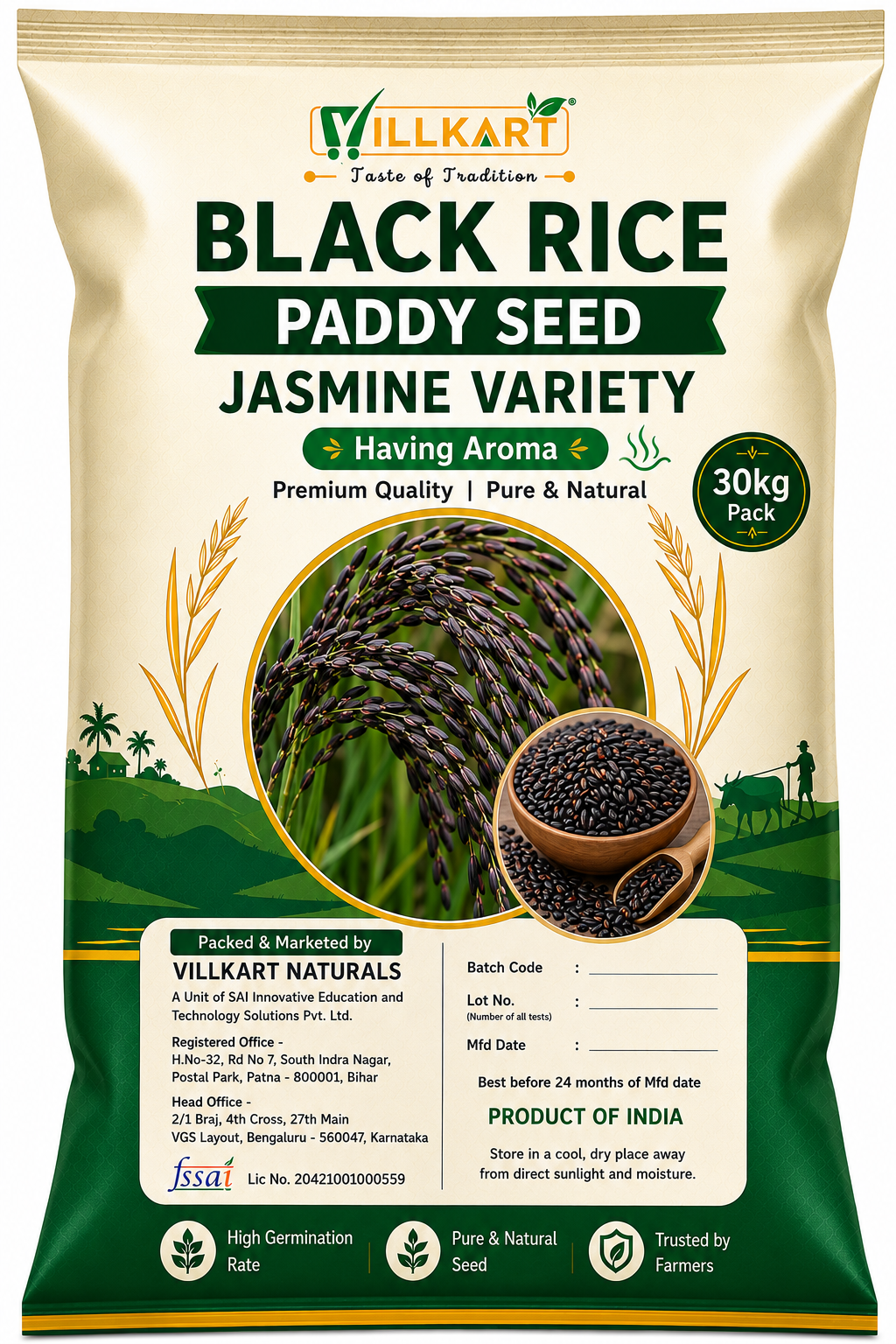 Black Paddy/Rice Seeds for Farming I 30kg - Big Pack