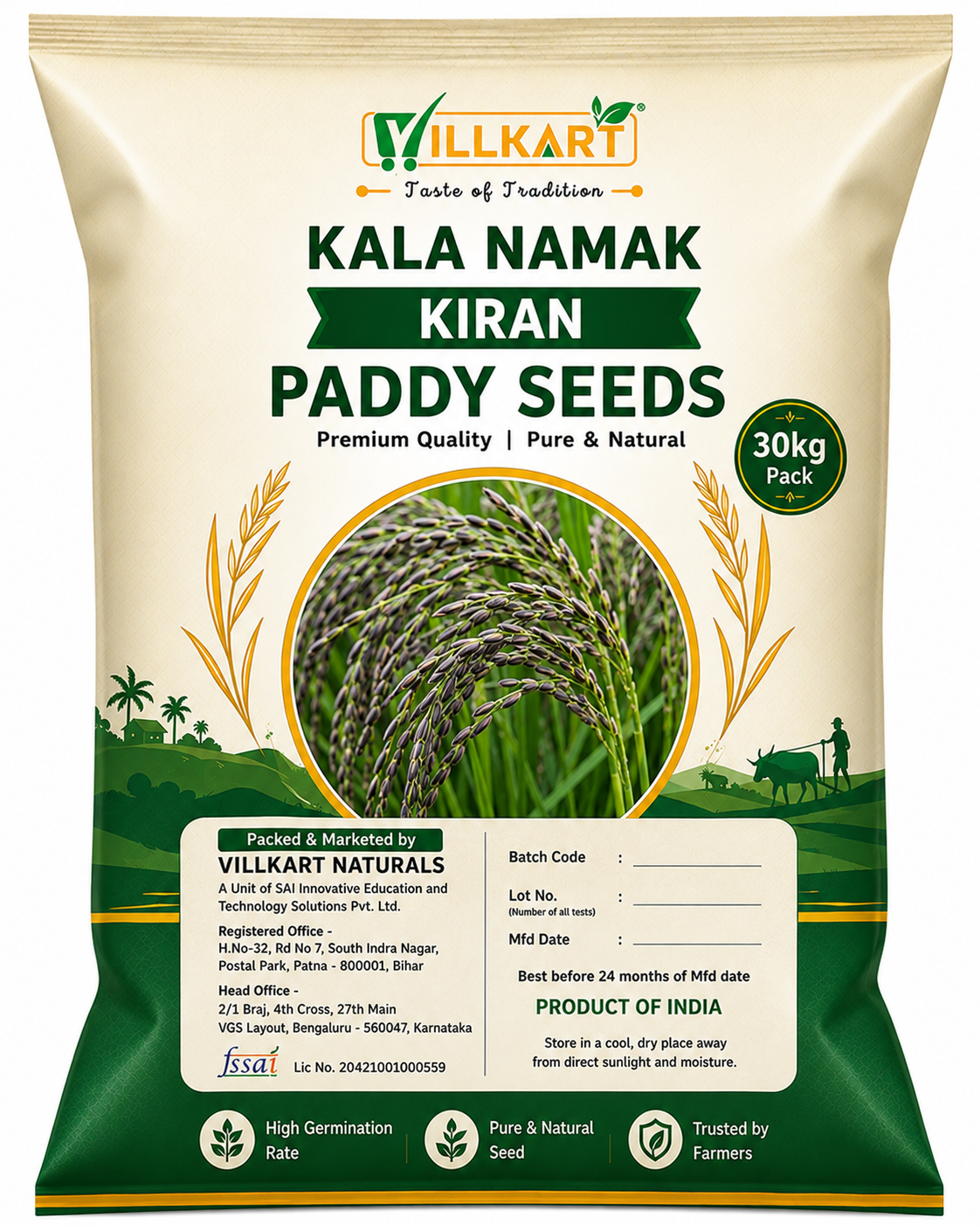 Kala Namak Paddy Seeds for Farming  I 30kg - Big Pack