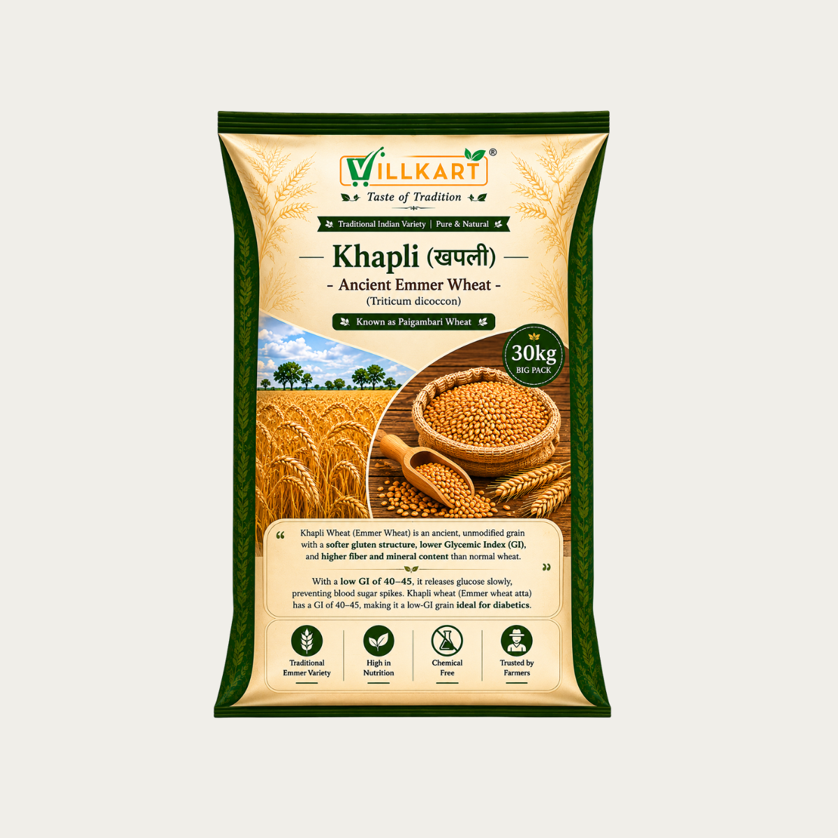 Khapli Emmer Whole Wheat (Naturally Grown) | Big Pack